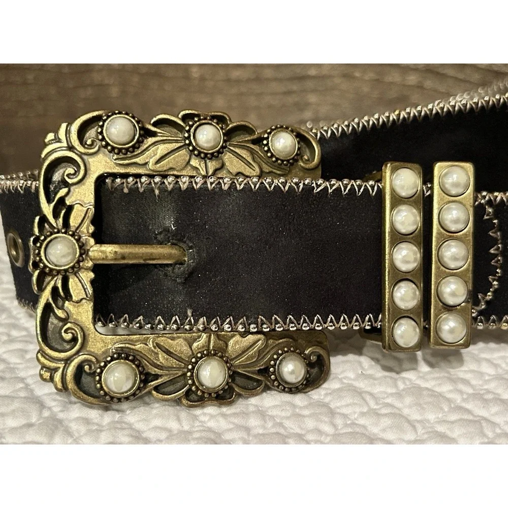 Kathy van zeeland black gold pearl belt Belt Size‎ Medium